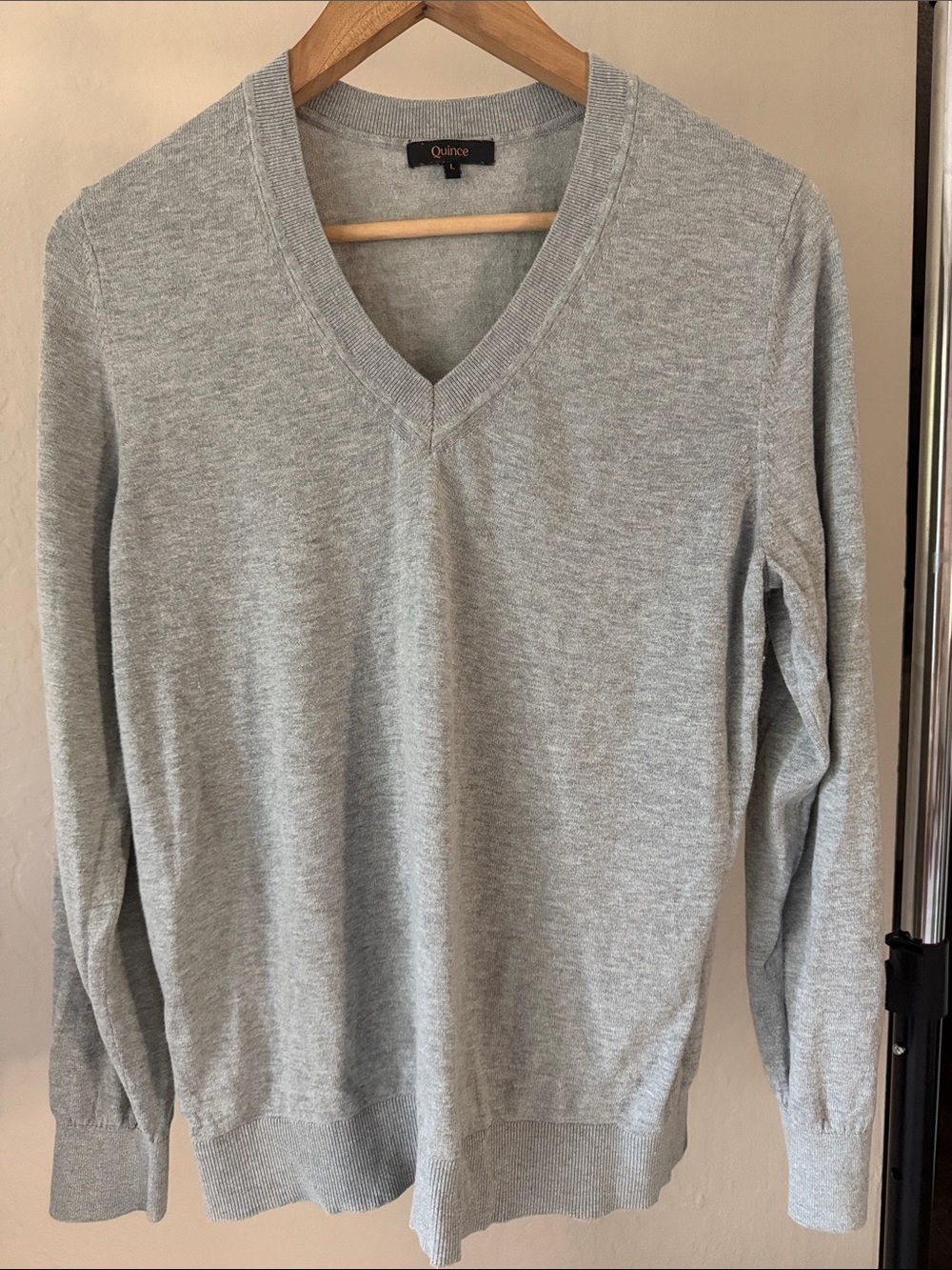 Quince Light Gray V-Neck Women's Sweater Cotton/Cashmere EcoVero Size L